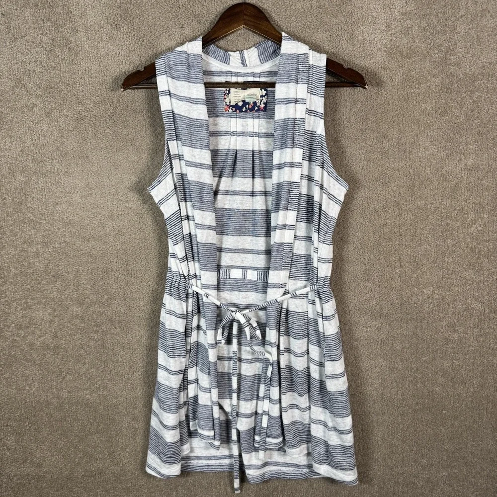 Saturday Sunday Vest‎ Womens Small Blue Striped Open Front Sweater Pockets